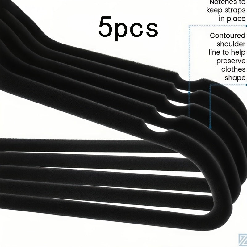 5 piezas de perchas de moda de alta visibilidad de terciopelo negro, perchas estándar para adultos con tipo de hombro ancho, antiarrugas y anti-secado para uso húmedo, para mantener la ropa plana, despedida al desorden en los armarios, solución práctica