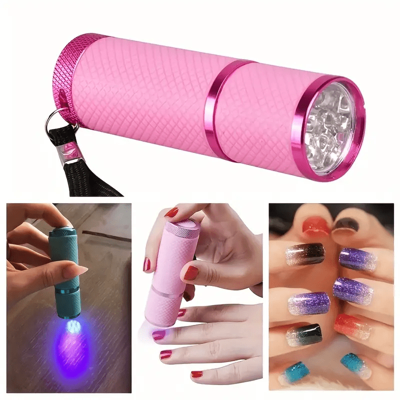 2 luces de manicura LED mini, alimentadas por batería con 9 bombillas LED, adecuadas para curar uñas de gel - portátiles, ideales para el cuidado de las uñas en casa, lámpara de uñas/calco/faro flexible
