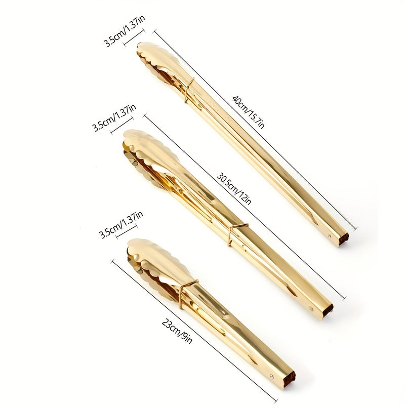 1 pieza/3 piezas de pinzas de acero inoxidable bañadas en oro, pinzas resistentes al calor con seguro, elegante agarradera para cocina, ideal para ensaladas, pan y buffet - Accesorio esencial para Ramadán