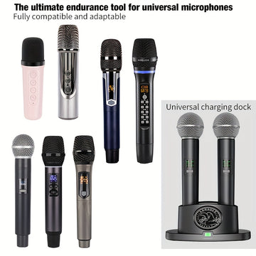 Base de carga universal inalámbrica para micrófono - Altura ajustable, compatible con micrófono dual, alimentado por USB-C, diseño compacto para carga de micrófono sin manos, cargador de micrófono, grabación sin manos, accesorio elegante, construcción du