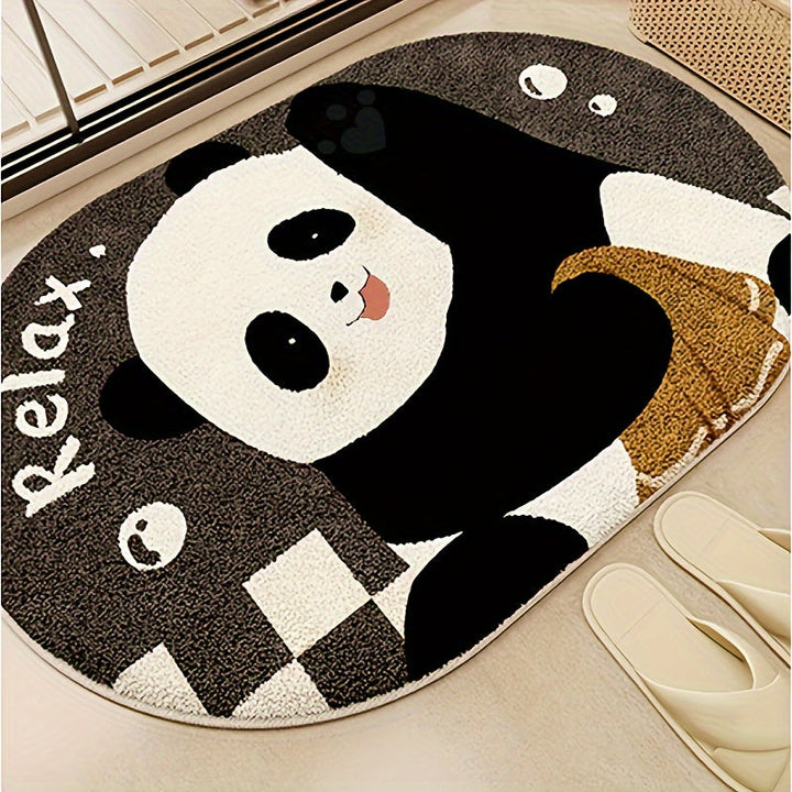 1 pza. Alfombra de baño de panda lindo - Alfombra de baño de felpa de poliéster, antideslizante, absorbente, suave y cómoda, alfombra de piso de decoración del hogar, decoración de invierno de felpa esponjosa