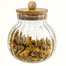 1 frasco de vidrio rayado con tapa de bambú - Contenedor multiusos reutilizable para pan, galletas, dulces, té y condimentos