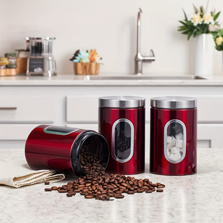 2 Piezas de Recipientes para Alimentos de Acero Inoxidable | Reutilizables para Café, Especias y Granos | Tapa Flip Antirrotura | Sello Transparente Rojo | Libre de BPA para Café, Azúcar, Té y Frijoles