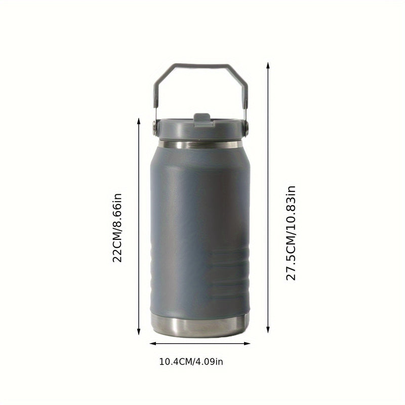 1pieza 1200ml / 40oz Gran Capacidad Taza de Viaje de Acero Inoxidable con Doble Capa de Aislamiento al Vacío con Asa y Caña, Duradera y Reutilizable, Ideal para Café con Hielo y Aventuras al Aire Libre, Taza de Viaje para Café