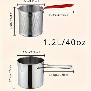 Freidora de Acero Inoxidable con Rejilla Filtradora - Compacta y Fácil de Usar - Ideal para Papas Fritas Crocantes, Patatas Fritas, Pescado y Pollo - Herramientas Esenciales de Cocina para el Hogar