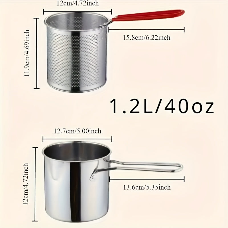 Freidora de Acero Inoxidable con Rejilla Filtradora - Compacta y Fácil de Usar - Ideal para Papas Fritas Crocantes, Patatas Fritas, Pescado y Pollo - Herramientas Esenciales de Cocina para el Hogar