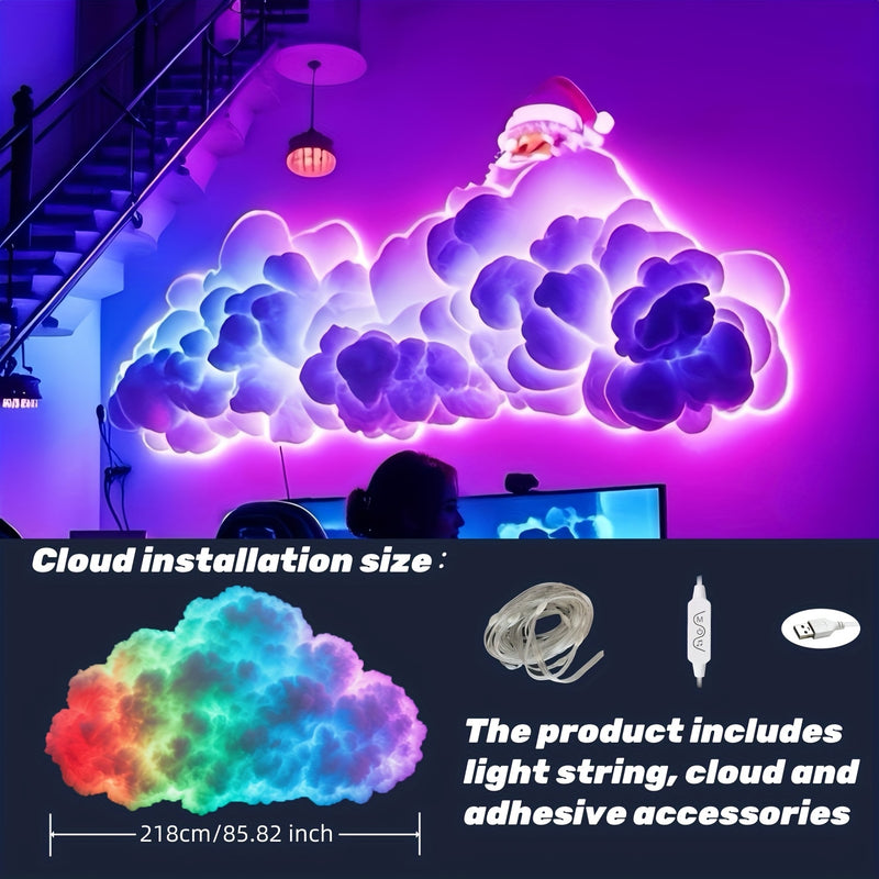 Luz inteligente RGBIC con nube de trueno con sincronización de música y activación de sonido - Iluminación de estado de ánimo LED para salas de juego, fiestas, efectos de tormentas dinámicas, control de voz, iluminación de ambiente interior (idea perfect