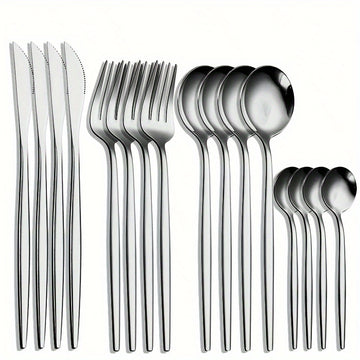 1 Juego De 16 Piezas, Cubiertos Portugueses De Acero Inoxidable, Incluye Cuchillos, Tenedores, Cucharas Y Cucharas De Postre Para 4, Ideal Para Fiestas Y Uso Diario