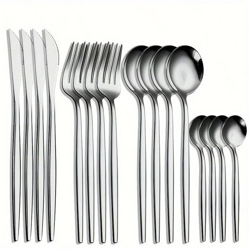 1 Juego De 16 Piezas, Cubiertos Portugueses De Acero Inoxidable, Incluye Cuchillos, Tenedores, Cucharas Y Cucharas De Postre Para 4, Ideal Para Fiestas Y Uso Diario