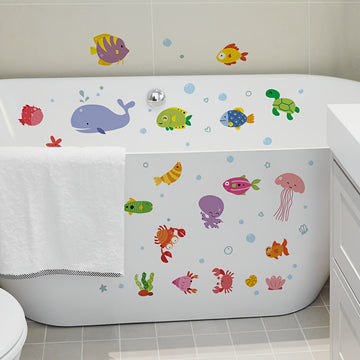 1 Juego de 6 Pegatinas Antideslizantes para Bañera con Patrones Creativos de Animales Subacuáticos, Pegatinas para Baño, Pegatinas para Bañera Esmeriladas