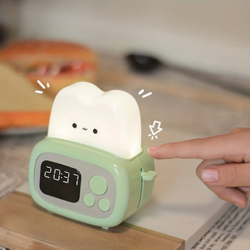 Reloj despertador moderno QANYI, luz nocturna, luz suave ajustable, batería de litio recargable por USB, control de botones, sombra de plástico, para uso en la mesa de dormitorio.