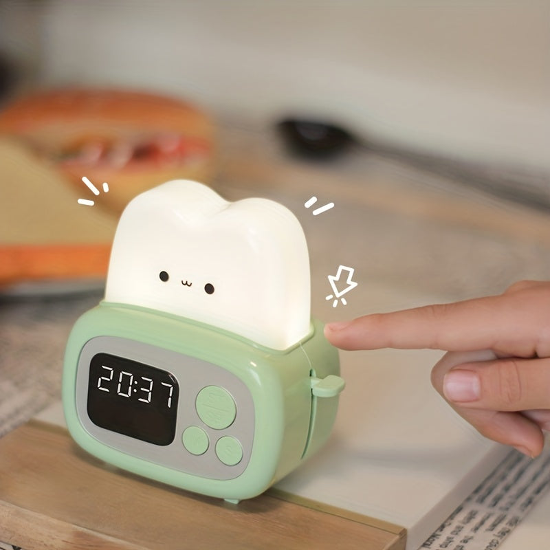Reloj despertador moderno QANYI, luz nocturna, luz suave ajustable, batería de litio recargable por USB, control de botones, sombra de plástico, para uso en la mesa de dormitorio.