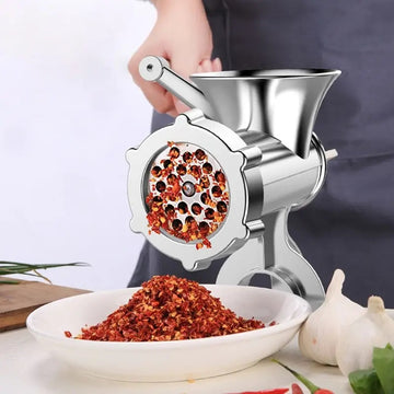 Molino de carne manual de acero inoxidable y picadora de verduras - 2 en 1, herramienta multifuncional para cocina con procesamiento de salchichas, cebolla picada y ajo, cuerpo de hierro fundido resistente, soporte de mesa ajustable, no necesita electric