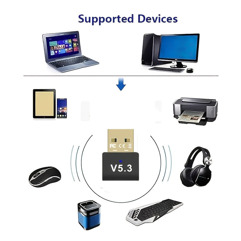 Adaptador de red USB BT 5.3, Adaptador de red inalámbrico USB Dongle, compatible solo con portátiles y computadoras de escritorio, compatible con sistemas Windows 11/10/8.1. Plug And Play, compatible hacia atrás automáticamente con dispositivos de versio