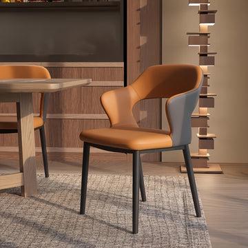 Silla de comedor de cuero negro inspirada en Francia, 1 pieza, con cojín de esponja - Marco de metal moderno, diseño hueco elegante para el hogar, restaurantes, cafeterías y eventos de estilo occidental, muebles de comedor, estilo contemporáneo chic, art
