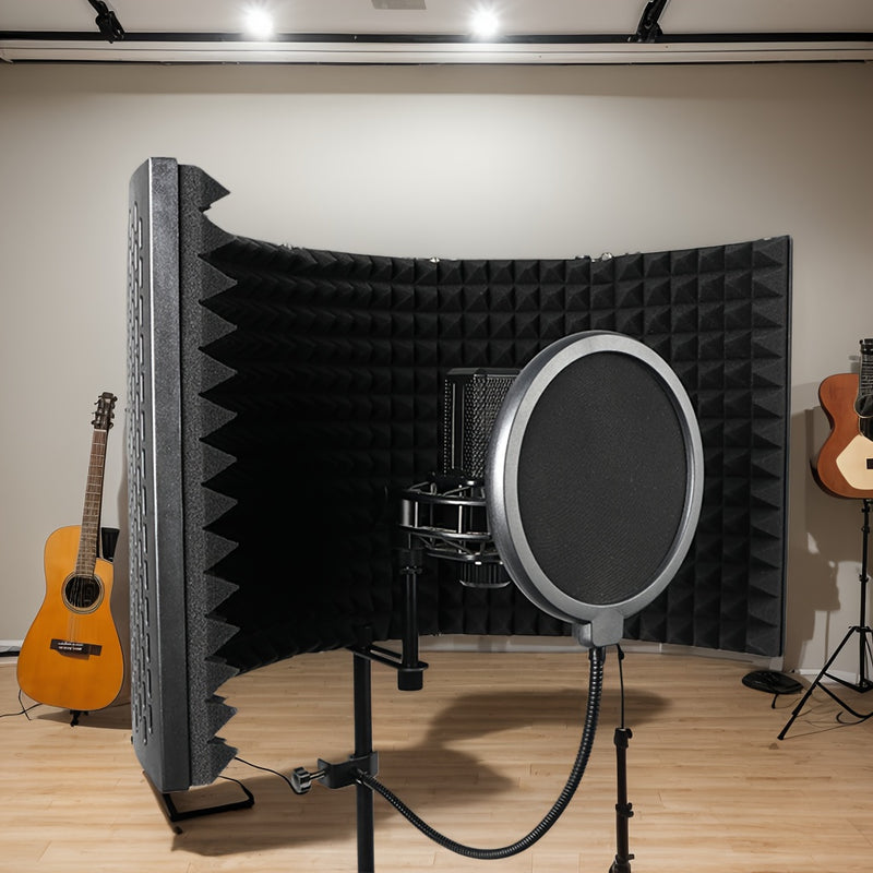 Micrófono de Estudio de Grabación Profesional, Estudio Acústico, Diseño Portátil de Tres a Cinco Puertas, Material ABS, Compatible con Interfaz XLR, Reducción de Ruido y Absorción de Sonido, Adecuado para Estudios de Grabación, Talleres de Canto y Config