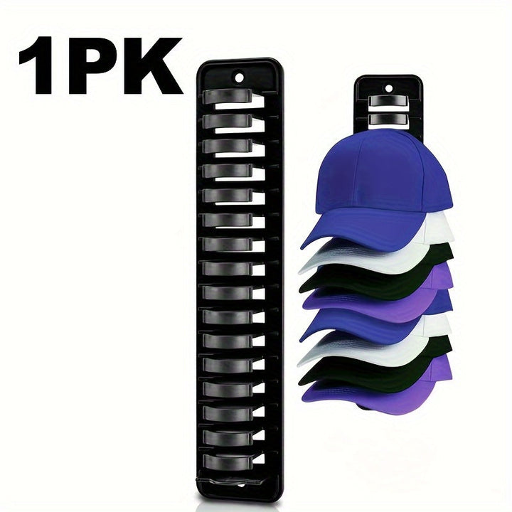 Organizador de Pared para Sombreros de 1 Pieza que Alberga 16 Gorras - Diseño Ahorrador de Espacio con Adhesivo Resistente, Perchero Portátil de Plástico Duradero para Armario, Oficina, Habitación Universitaria, Solución de Almacenamiento de Sombreros |