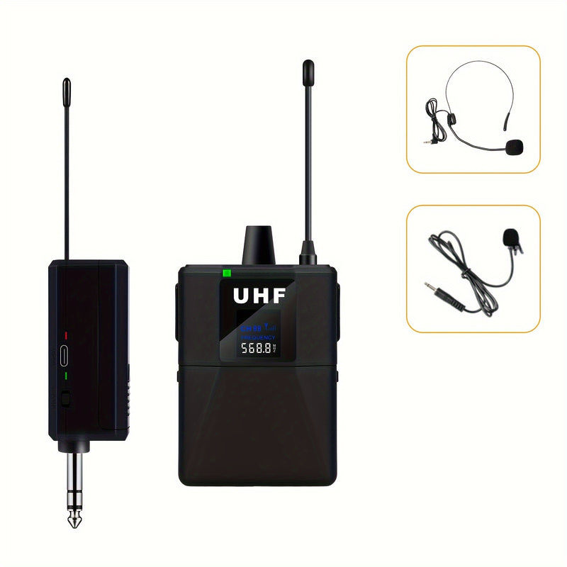 Micrófono inalámbrico profesional con collar de solapa, ajustable, recargable por USB, batería de litio de 800 mAh, conector de 6,35 mm para karaoke, canto, juegos, videoconferencias y transmisión en vivo.