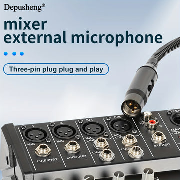 Microfono Dinámico Profesional con Cable XLR de 16 Pulgadas DEPUSHENG - Metal Negro, Rotación de 360° y Ángulo Ajustable, Reducción de Ruido, Flexible para Mezcladores de Audio, Canto, Podcasting y Transmisión en Vivo