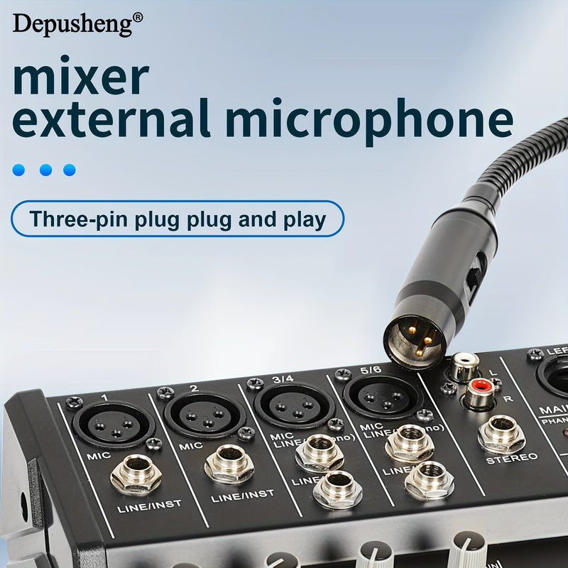Microfono Dinámico Profesional con Cable XLR de 16 Pulgadas DEPUSHENG - Metal Negro, Rotación de 360° y Ángulo Ajustable, Reducción de Ruido, Flexible para Mezcladores de Audio, Canto, Podcasting y Transmisión en Vivo