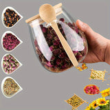 Juego de 3 recipientes de vidrio transparente para bocadillos, con tapa cuchara, herméticos, reutilizables, para cocina y despensa