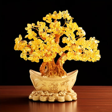 Árbol de Cristal de Oro - Decoración de la Fortuna del Feng Shui, Planta de Interior/Exterior, Ornamento de Escritorio, Estilo Bonsái de Cristal Natural, Decoración de Oficina | Árbol de Cristal de Oro | Artesanía de Cristal, Decoración de Cristal