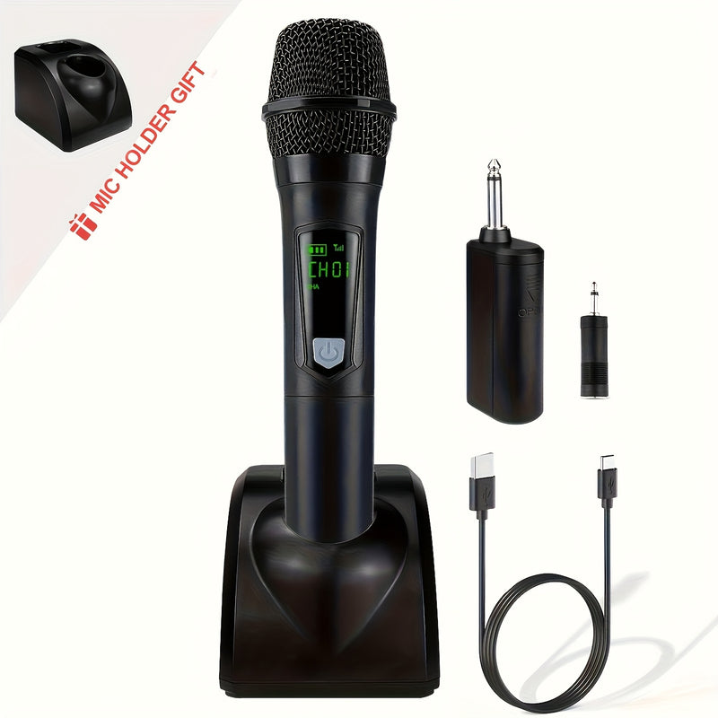 Micrófono inalámbrico portátil Y108 de Heikuding con adaptador de 3,5 mm, recargable por USB 2,4 GHz, indicador de batería y control de volumen, diseño ergonómico para actuaciones en vivo, conciertos, bodas, karaoke, micrófono para cantar, equipo de conc