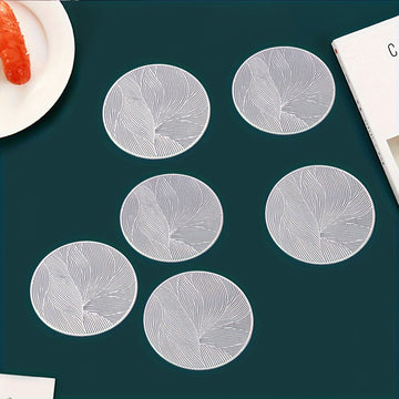Conjunto de 6 manteles de mesa de PVC redondos, resistentes al calor, antideslizantes con patrón de hojas, solo lavado a mano, ideal para decoración de comedor, bodas y fiestas.