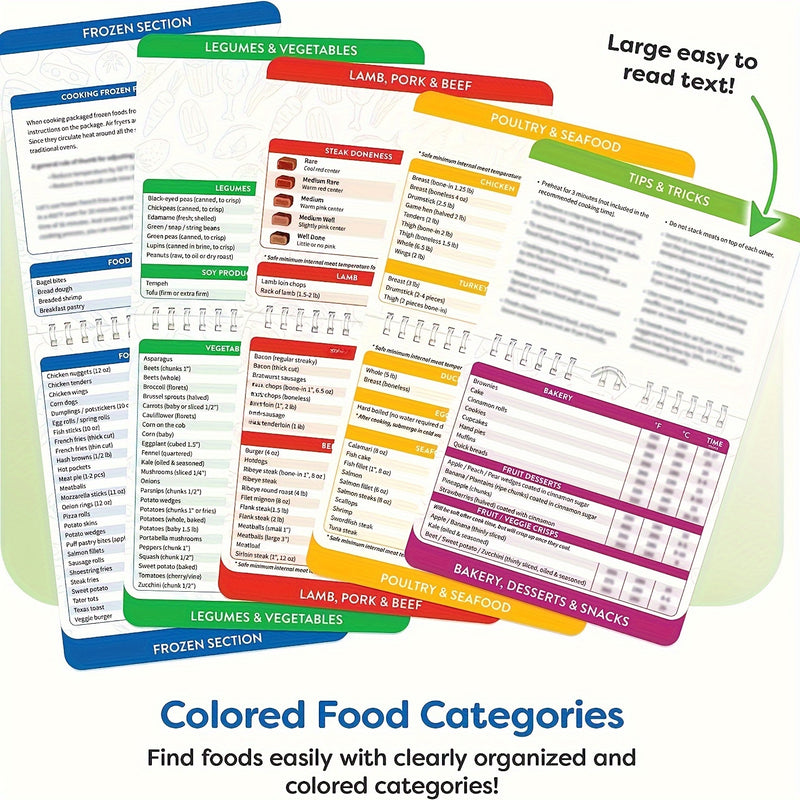 Guía de Cocina para Freidora de Aire - Hoja de Referencia Rápida Definitiva para Alimentos Populares, Configuraciones de Temperatura y Tiempo, Accesorio Esencial para la Freidora de Aire!