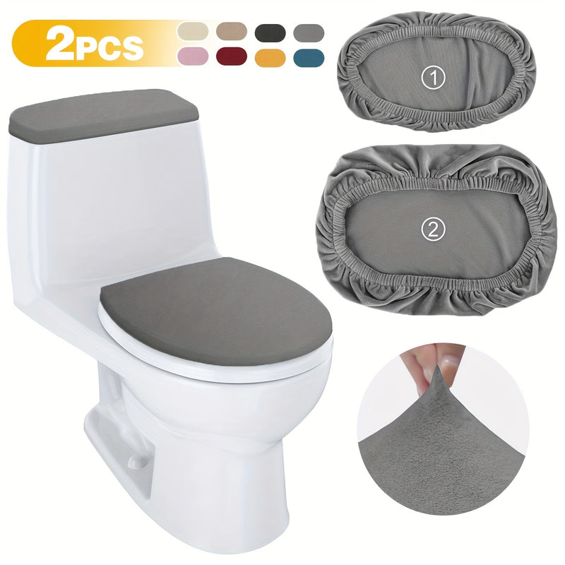 2 fundas elásticas para asiento de baño de piel de zorro plateado - Suaves, lavables de poliéster, antipolvo para tapa y tanque, fácil instalación, decoración de baño | Accesorio moderno para baño | Textura tejida