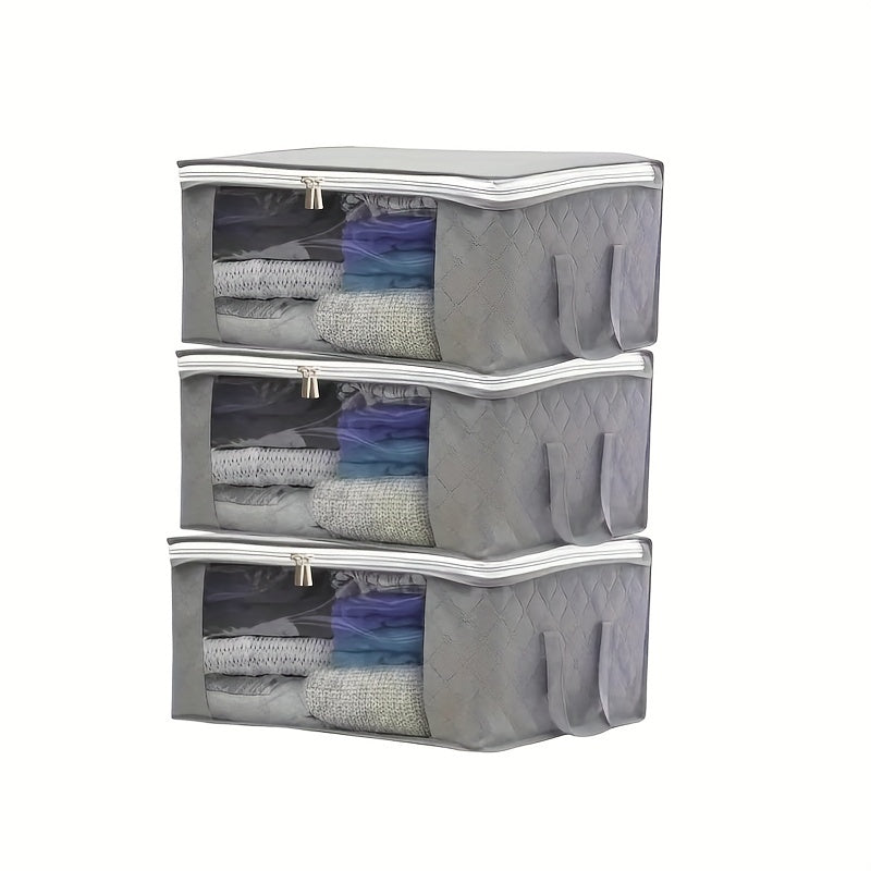 3 piezas, bolsa plegable para almacenar ropa y ropa de cama, con asa reforzada resistente, cierre resistente, ventana transparente, ideal para edredones, cobijas y sábanas