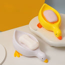 1pc Jabonera con Forma de Pato y Bandeja Ovalada Autodrenante - Accesorio para Baño Blanco y Amarillo, Plástico Duradero para Secado Rápido del Jabón y Soporte para Barras, Organizador Decorativo de Baño, Diseño Divertido | Diseño Efectivo de Drenaje