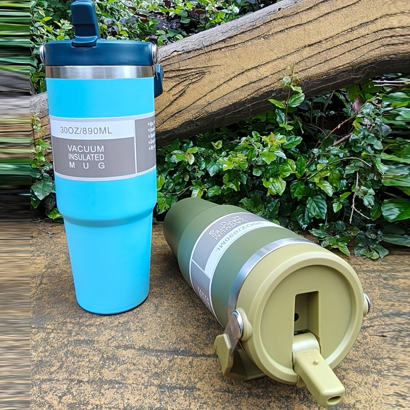 Taza aislada de vacío de acero inoxidable de 30 onzas con tapa - Rotativa, reutilizable, solo lavable a mano, ideal para deportes y uso familiar - Perfecta para Navidad, Día de San Valentín, Día de la Tierra, regalo.