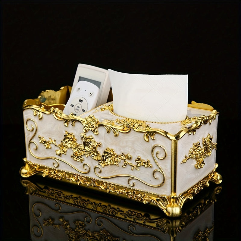 Caja de pañuelos elegante de estilo europeo, soporte rectangular multifuncional de plástico para el hogar, sala de estar creativa personalizada, mesa de café, almacenamiento de control remoto, ideal para decoración del hogar y regalos de vacaciones.