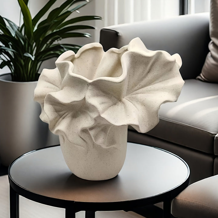 Jarrón Cerámico Bohemio Floral - Jarrón Decorativo en Forma de Campana Blanco para Sala, Dormitorio u Oficina - Decoración Elegante sin Baterías