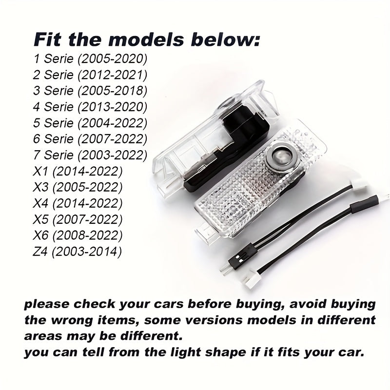 2 piezas para for bmw, luces LED de proyector de logo, blanco, fácil de instalar, no eléctricas, 12-24V, capa protectora transparente, perfectas para el diseño de rendimiento de for bmw, luz de bienvenida escalonada, accesorios de iluminación para coches