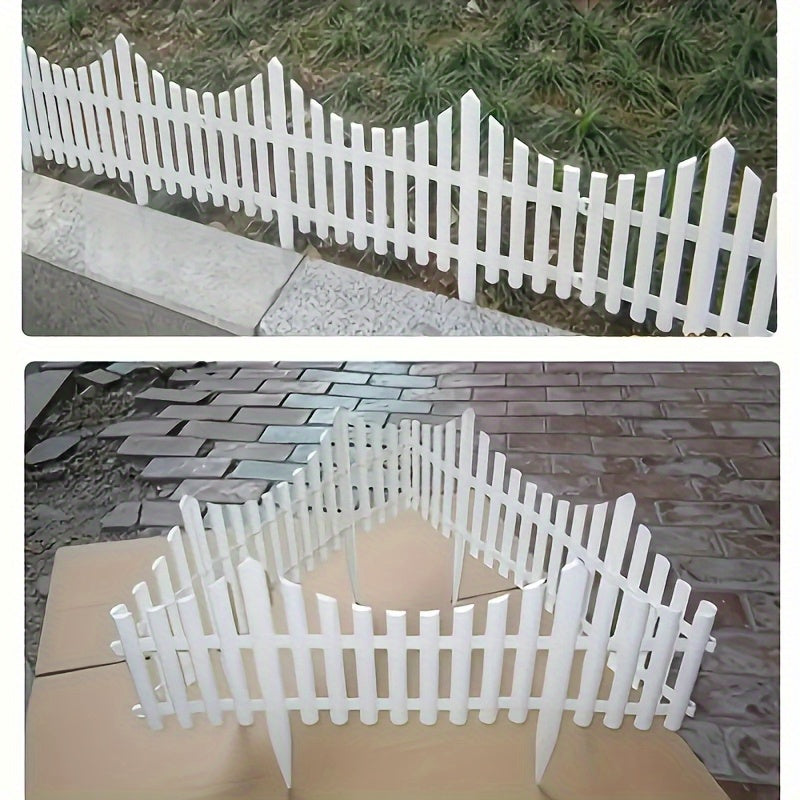 8 paneles de cerca de jardín plásticos blancos - Borde de paisaje resistente a la intemperie para céspedes, camas de flores y decoración navideña vertical, sin necesidad de energía, decoración de jardín para todas las estaciones, diseño de estacas vertic