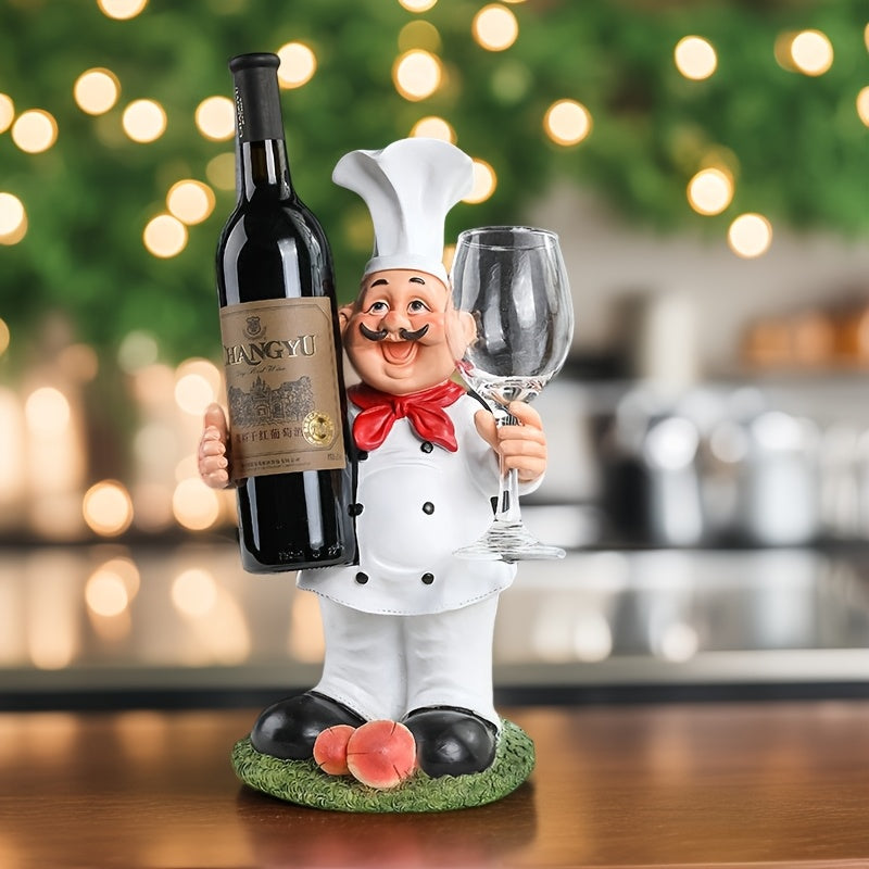 Soporte para Vino con Estatua de Chef Creativo de 1 Pieza - Decoración de Cocina en Resina con Doble Soportes para Botellas, Elegante Adorno Interior para Sala o Comedor