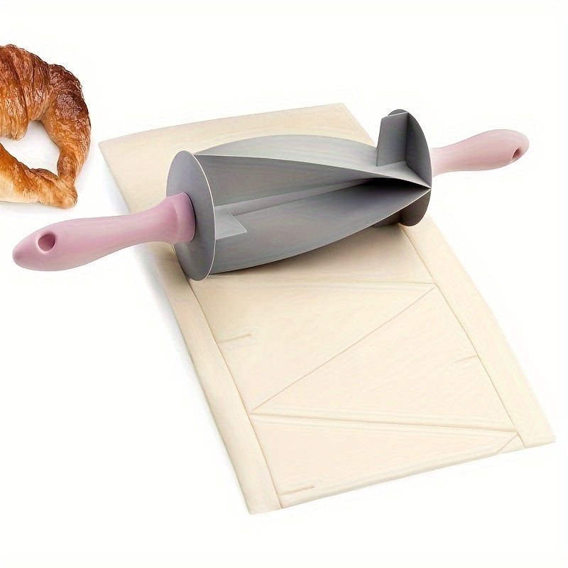 1pc Cortador de croissant ajustable - Rodillo de masa de plástico antiadherente con mango rosa, multifuncional, alta resistencia, diseño de ahorro de espacio para repostería DIY
