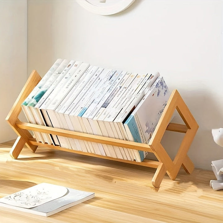 Estantería de bambú elegante - Organizador compacto para mostrador con diseño de ventana salediza, ideal para dormitorio y escritorio de estudio