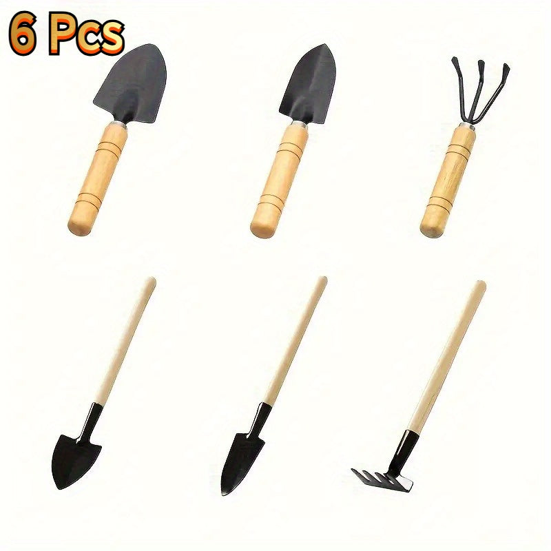 Juego de Herramientas de Jardinería Mini de 6 Piezas - Herramientas Manuales de Metal y Madera para Planta Interior y Exterior, Suculentas y Azada Efectiva para Aflojar la Tierra con Pequeñas Herramientas para Suculentas