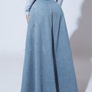 Falda de mezclilla de cintura alta para mujer con cierre frontal y bolsillos con solapa - Color azul claro, tejido no elástico, ideal para primavera/verano/otoño, ropa casual a semi-formal, atuendo casual | Falda con botones | Tejido no elástico