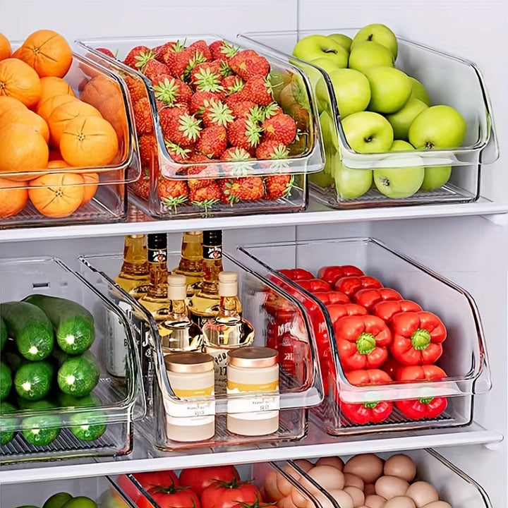 Juego de 9 Cajas Organizadoras Transparentes para Refrigerador con Gran Capacidad, Apilables y Diseño Abierto en Material PET – Multiusos para Frutas, Snacks, Cosméticos y Utensilios en Cajones de Cocina