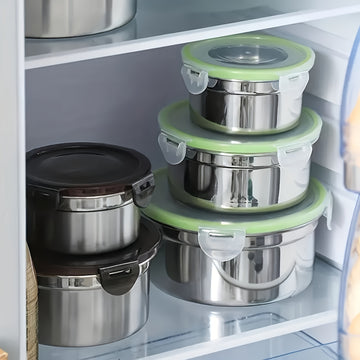 1 Juego de 3 Contenedores de Conservación de Alimentos, A Prueba de Fugas, Reutilizables de Acero Inoxidable con Tapas, Adecuados para Tazones Sellados, Cajas de Almacenamiento de Alimentos Frescos y Cajas de Bento