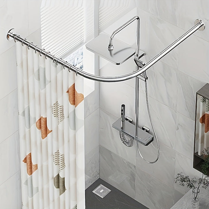 Juego de Cortinas de Baño con Barra Curva sin Agujeros, Juego de Barra para Cortina de Ducha, Barra Curva para Cortina de Baño, Cortina de Baño