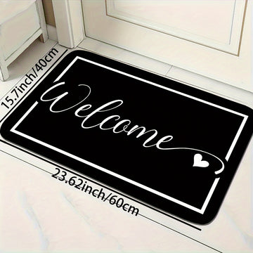 1 pieza de alfombrilla de bienvenida negra con letras blancas - Antideslizante, fácil de limpiar, lavable en máquina, tejido de poliéster, capa de esponja de alta densidad y puntos de PVC para un agarre seguro - Ideal para uso interior/exterior, alfombri