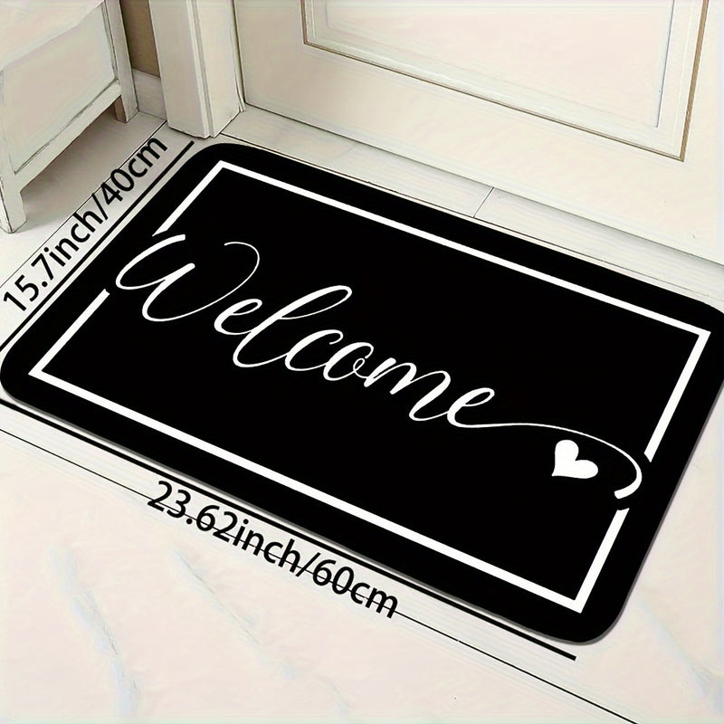 1 pieza de alfombrilla de bienvenida negra con letras blancas - Antideslizante, fácil de limpiar, lavable en máquina, tejido de poliéster, capa de esponja de alta densidad y puntos de PVC para un agarre seguro - Ideal para uso interior/exterior, alfombri