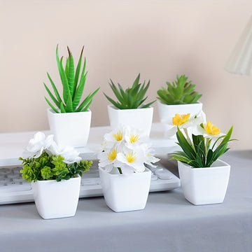 1SET-6pcs Juego de macetas de plantas de simulación, adecuado para el hogar, decoración del centro de mesa, decoración de escritorio de oficina, toque real, maceta suculenta artificial mini