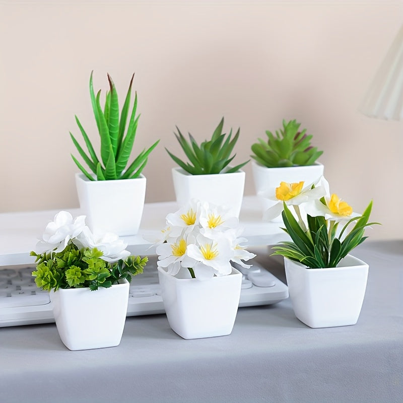 1SET-6pcs Juego de macetas de plantas de simulación, adecuado para el hogar, decoración del centro de mesa, decoración de escritorio de oficina, toque real, maceta suculenta artificial mini