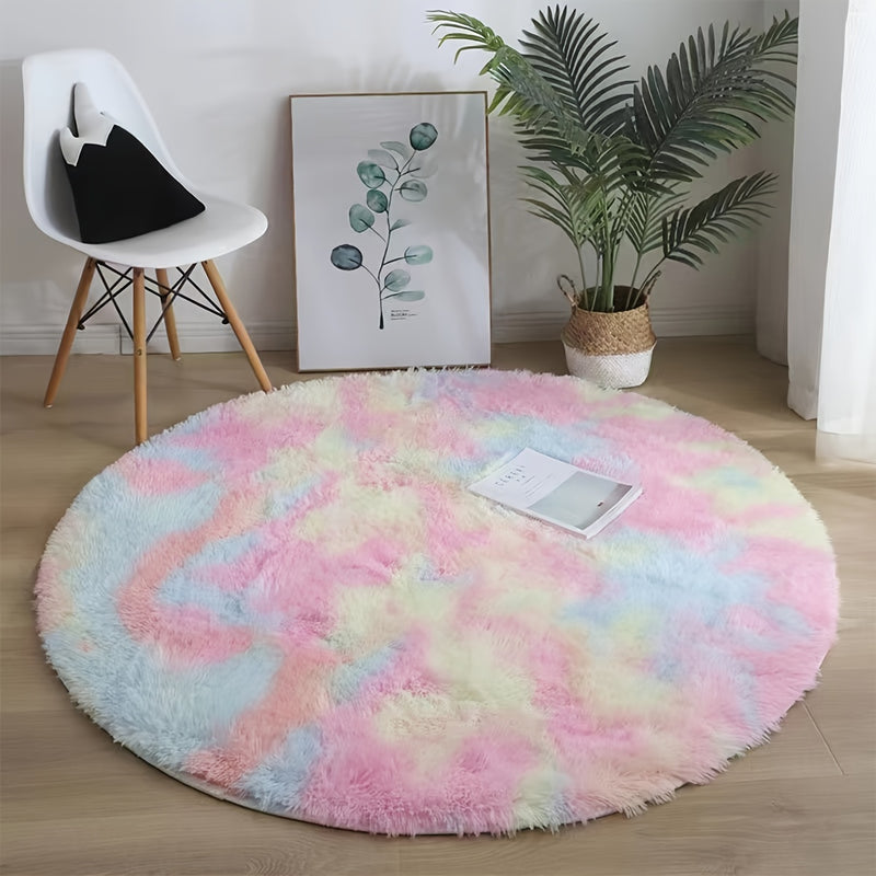 Una alfombra de peluche ultra-suave, redonda, antideslizante, lavable a máquina, linda y esponjosa, utilizada para la decoración de salón, dormitorio, pasillo o habitación, indispensable para el hogar